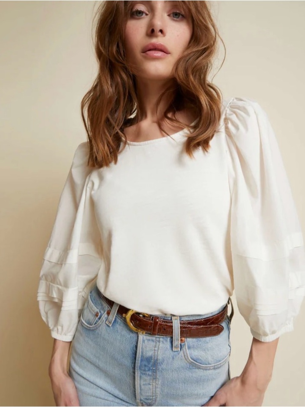 NWT Nation Ltd‎ Gracie Pintuck Combo Tee Off White Back Cutout Bow Small